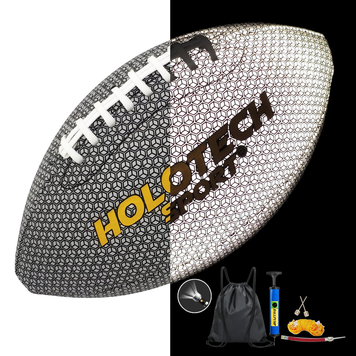 Football - Holographic Reflective Glowing Football Size 9, Hologram American Football for Youth and Adults, Durable Composite Leather Football with Pump