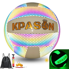 KPASON Holographic Glowing Volleyball Official Size 5, Indoor Outdoor Beach Volleyball Ball for Men Women