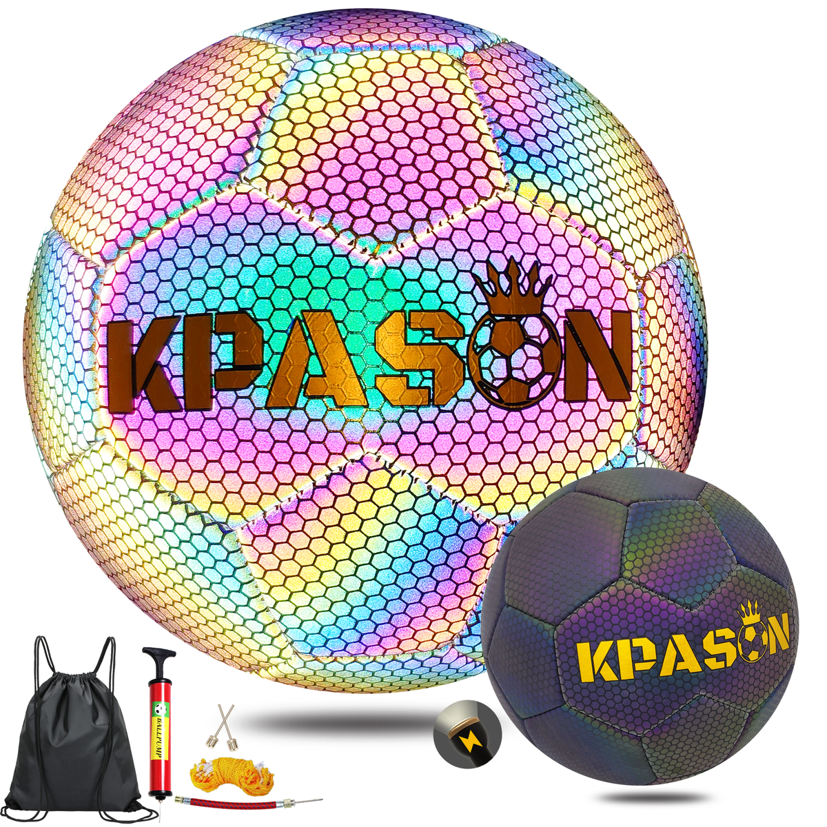 KPASON Black And Holographic Luminous Reflective Match Soccer Balls