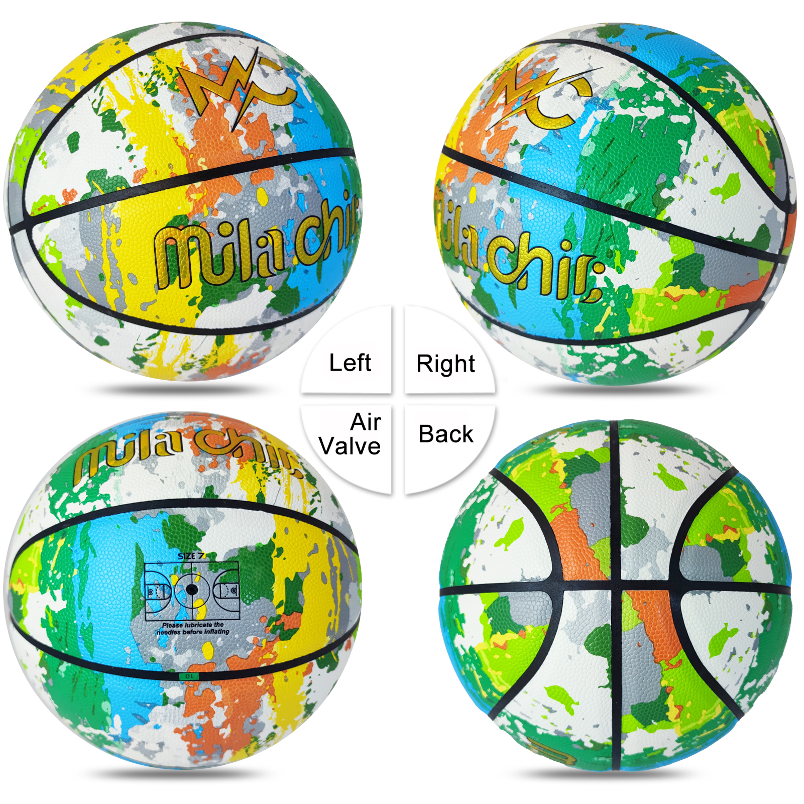 Colored Basketball - Indoor Outdoor PU Leather Basketball for Men, Women - Official Size 7 (29.5”) with Pump and Bag