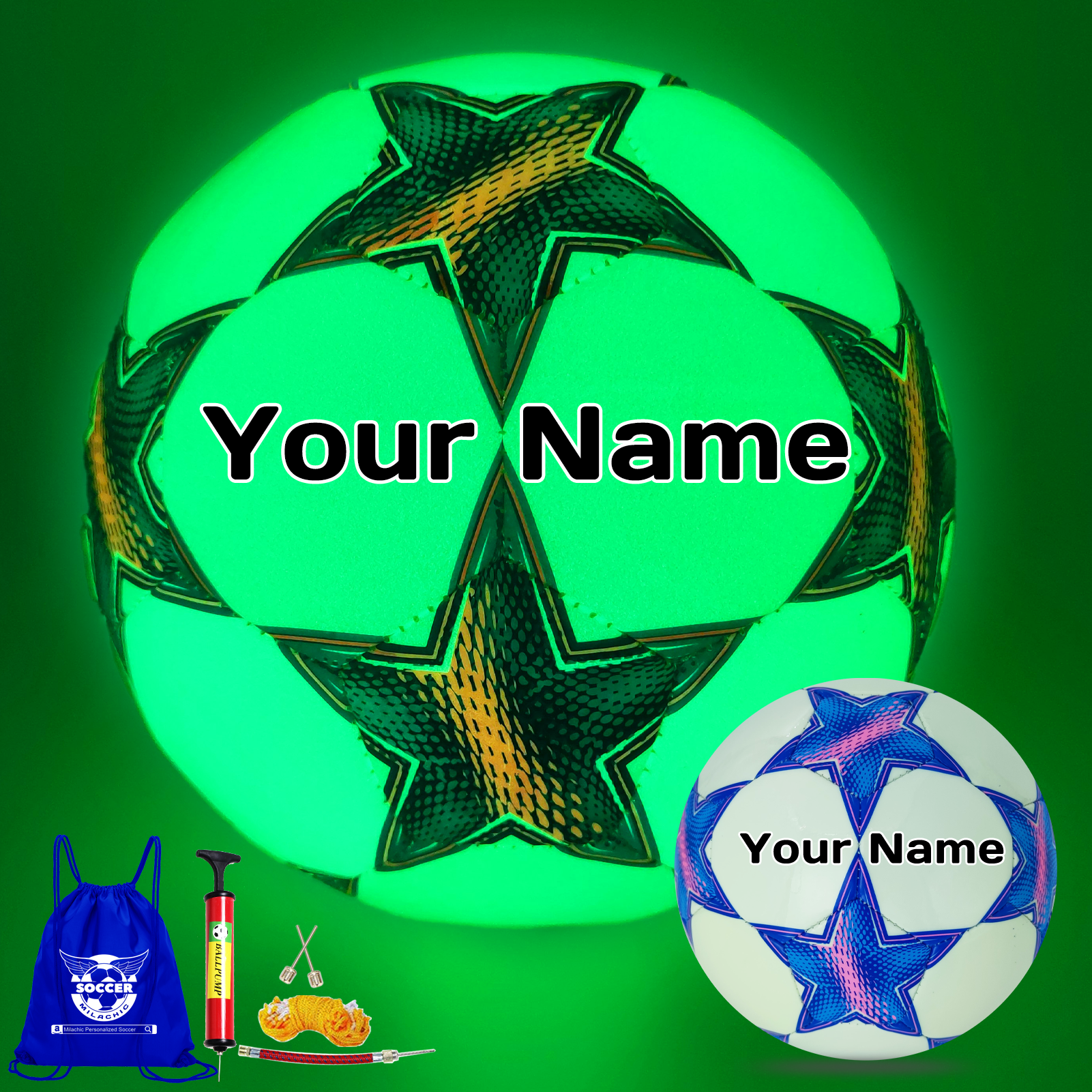 Customized Glow in the Dark Star Pattern Soccer Ball in Size 4/5 for Youth and Adult