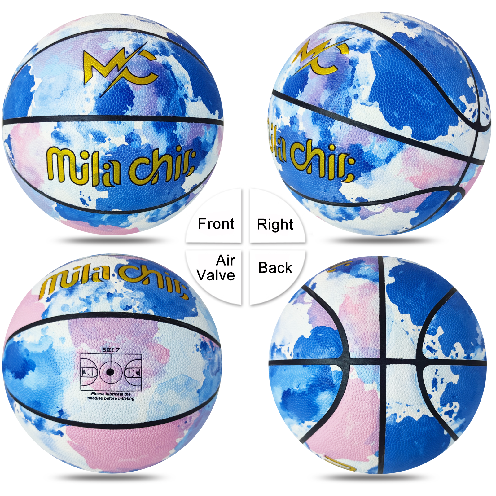 Tie Dye Basketball - Unique Indoor Outdoor Basketball Made of Composite Leather - Official Size 7 (29.5”) with Pump for Men and Women