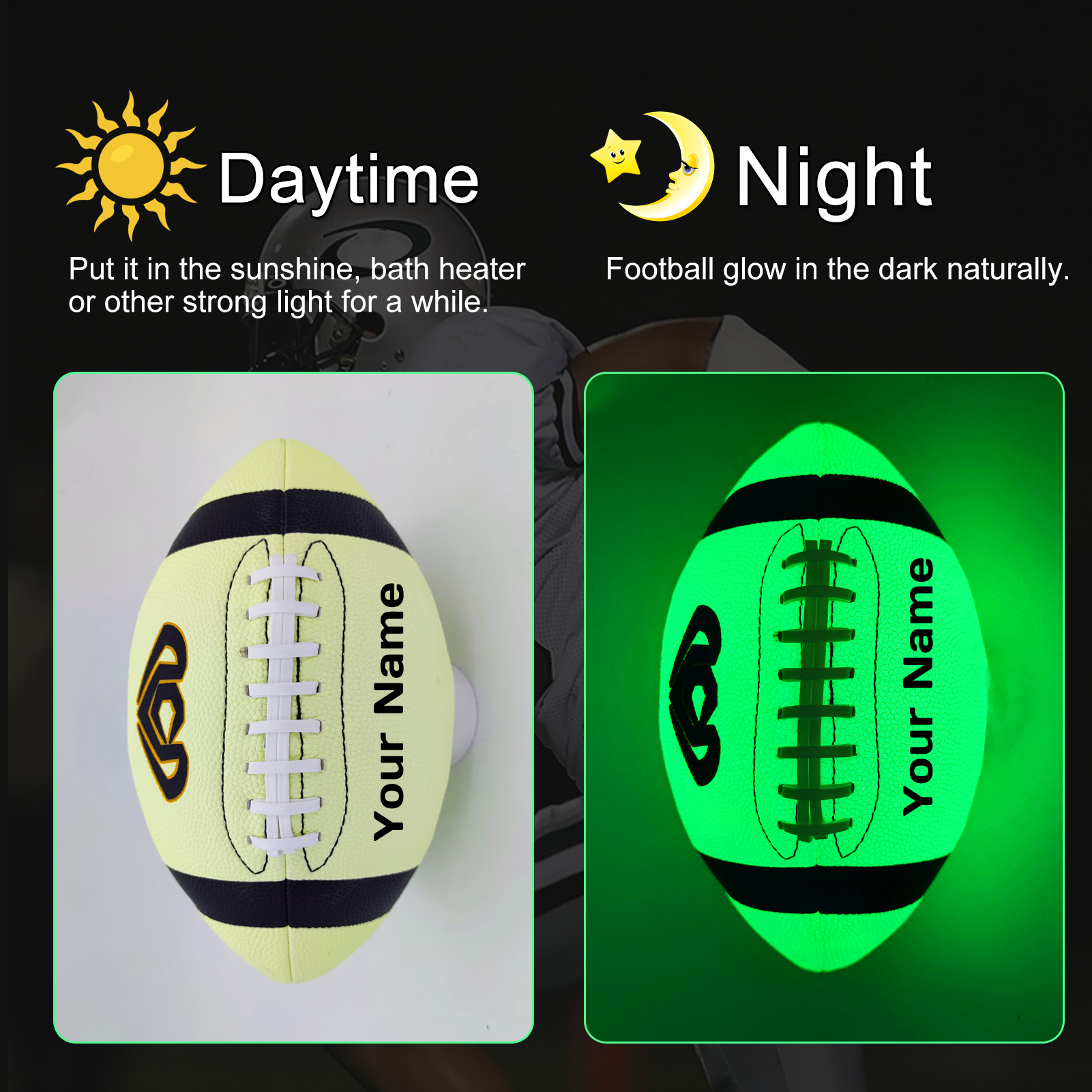 Customized Glow in the Dark Football Size 6/9 for Youth and Adults