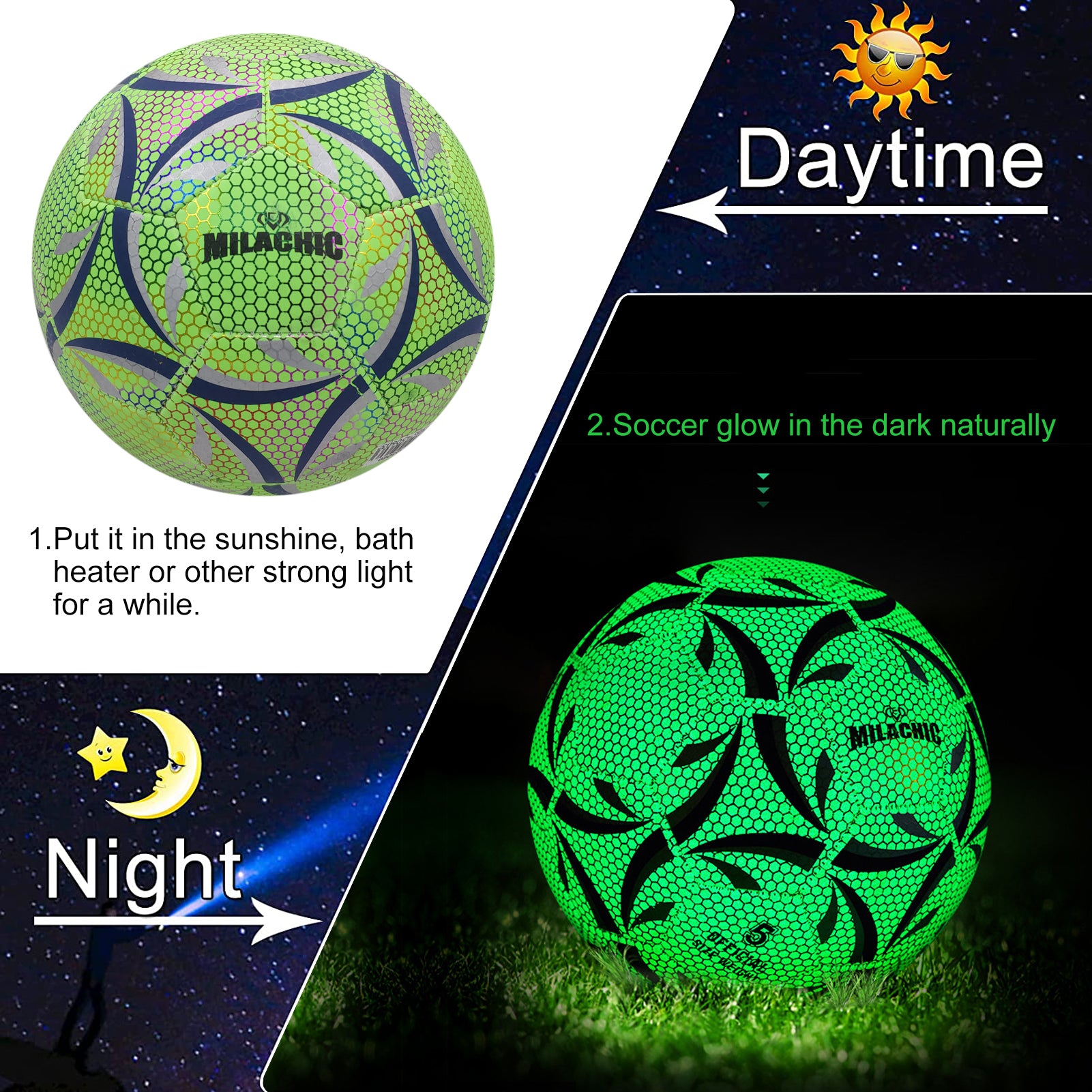 Personalized Green Glow in the Dark Soccer Ball  Size 5, 4 for Adult and Youth（复制）