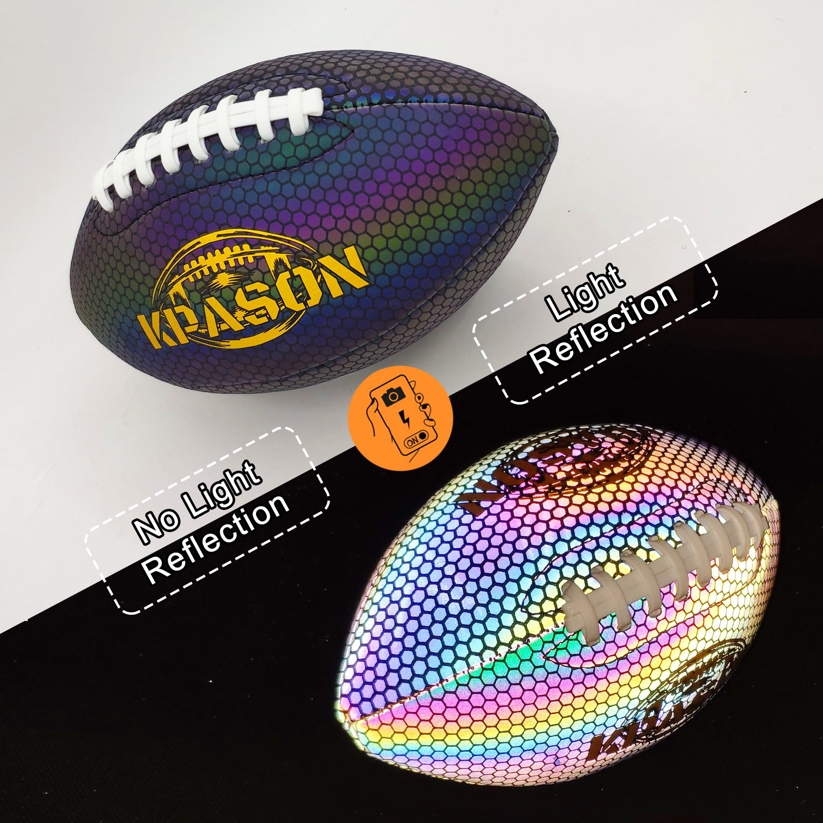 Football, Holographic Reflective Glowing Footballs with Pump for Kids, Teens and Adults - Synthetic Leather Outdoor All-Weather Footballs