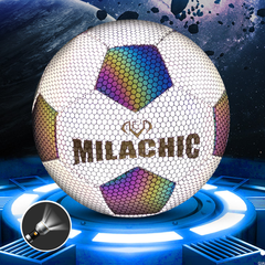 Milachic Reflective Black and White Soccer Ball for Indoor Outdoor Training and Night Games