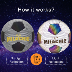 Milachic Reflective Black and White Soccer Ball for Indoor Outdoor Training and Night Games