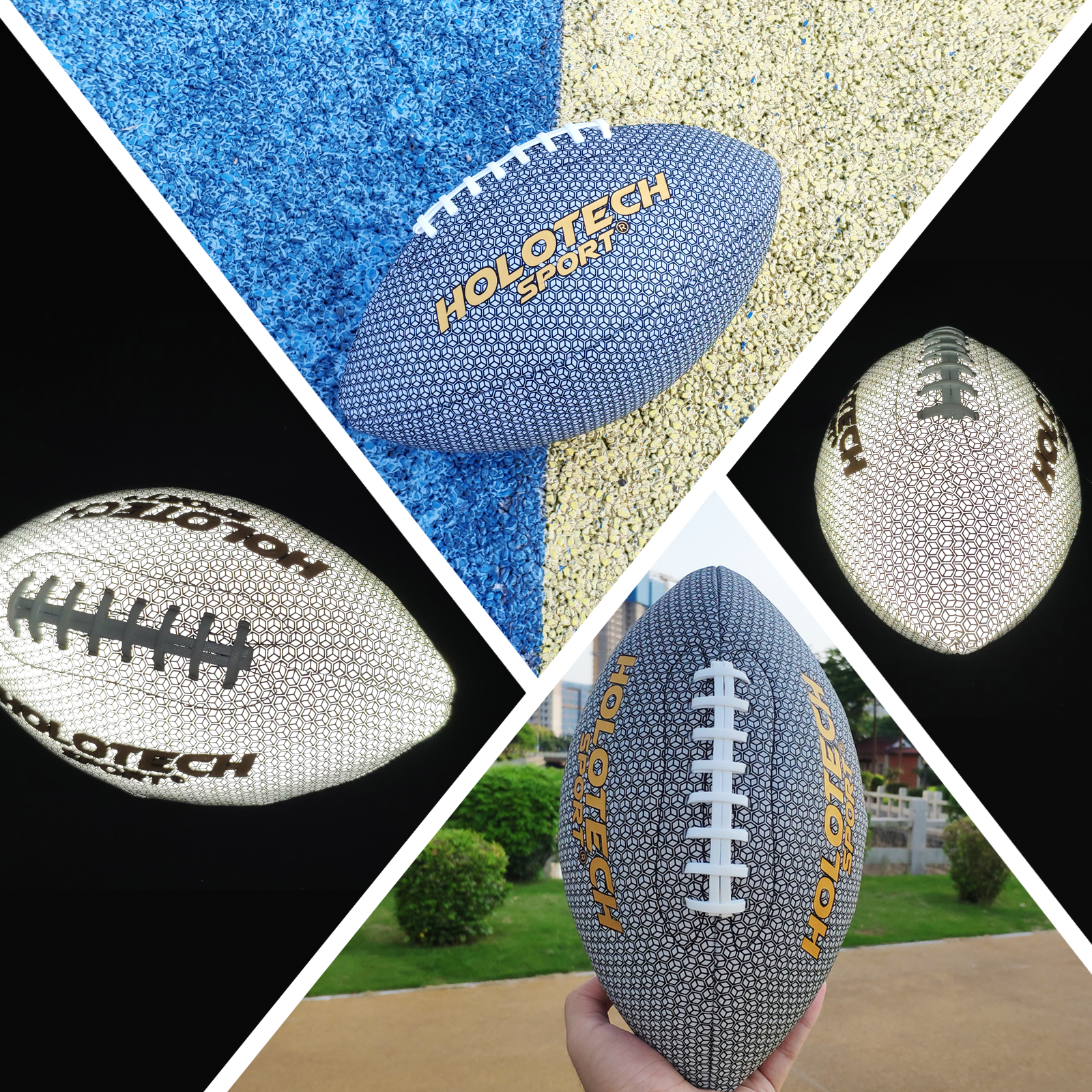 Football - Holographic Reflective Glowing Football Size 9, Hologram American Football for Youth and Adults, Durable Composite Leather Football with Pump