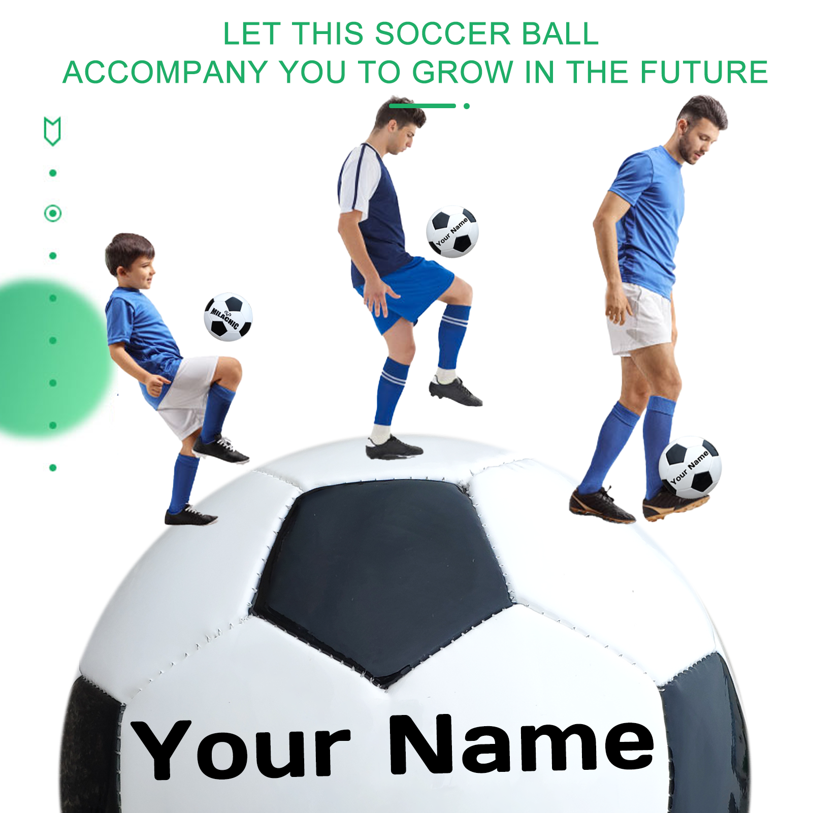 Milachic Customized Classic Black and White Soccer Ball with Your Name in Size 3/4/5