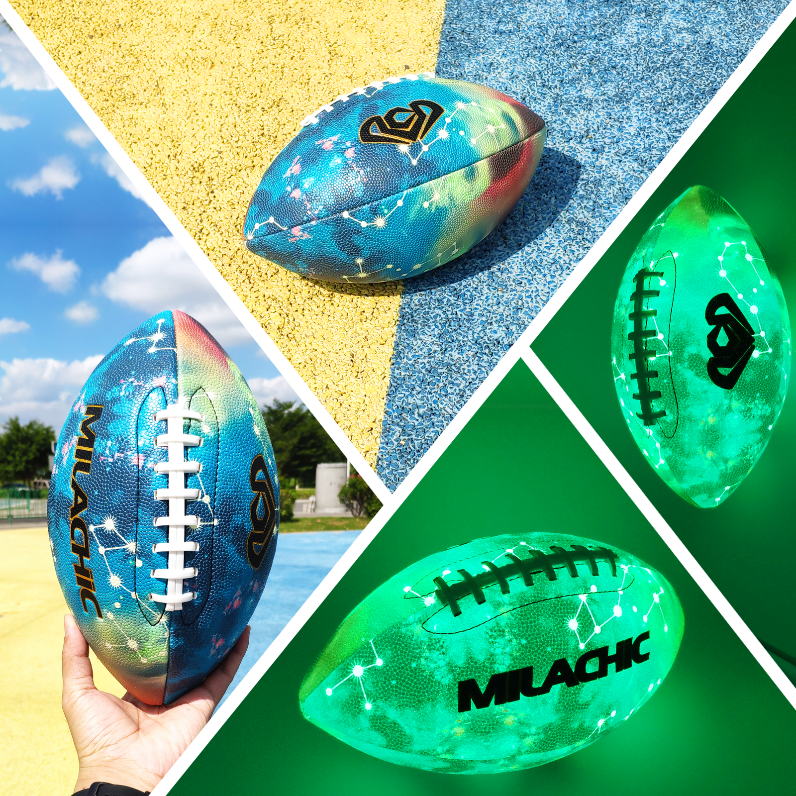 Luminous Glowing Football Super Grip Composite Leather Football Balls with Pump and Ball Carry Bag