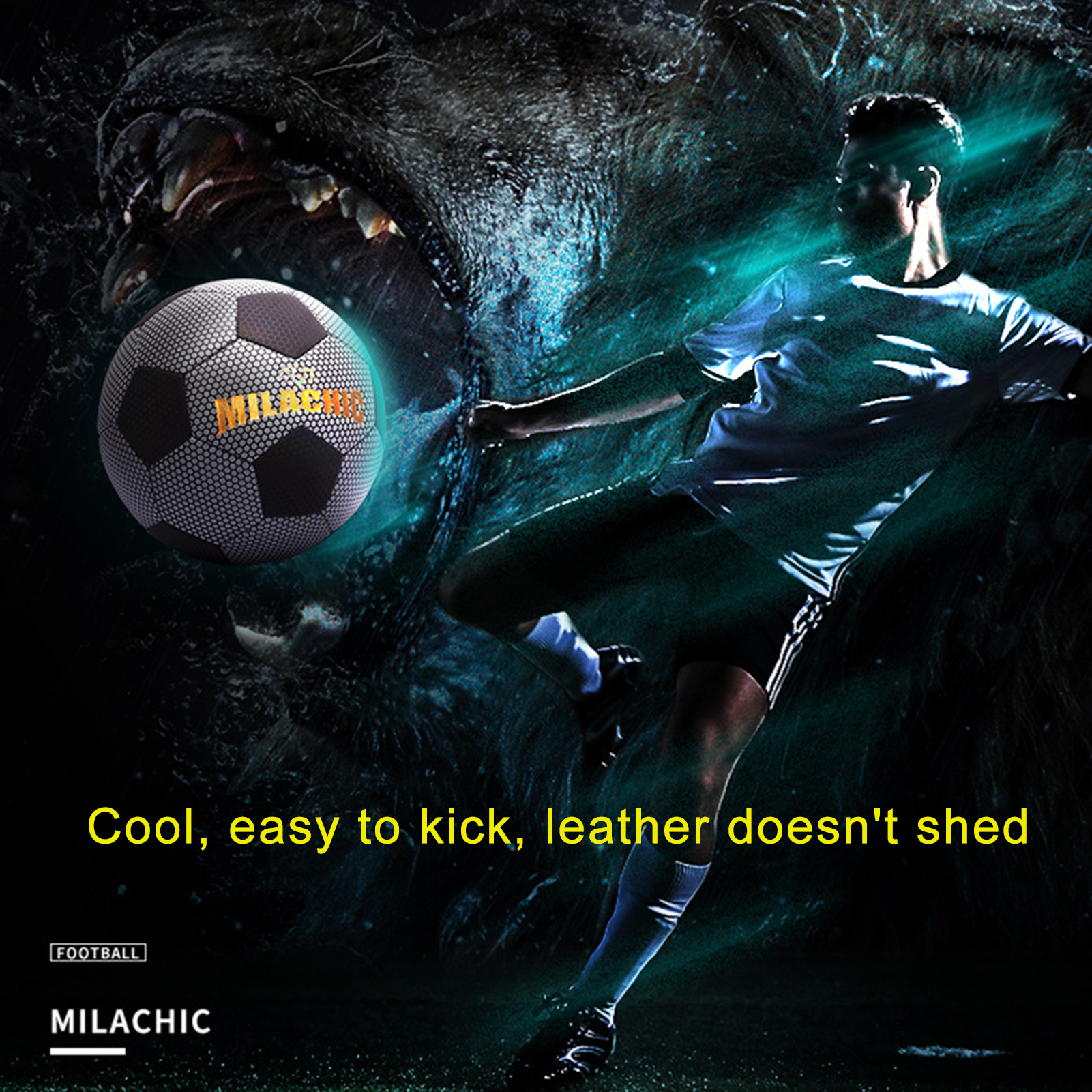 Milachic Reflective Black and White Soccer Ball for Indoor Outdoor Training and Night Games