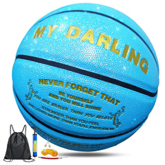 Personalized Basketball, Sparkle Glow to My Darling Basketball Gift, Cool Indoor Outdoor Glitter Shiny Leather Basketball Size 5 for Youth, Girls, Men, Women (with Pump)