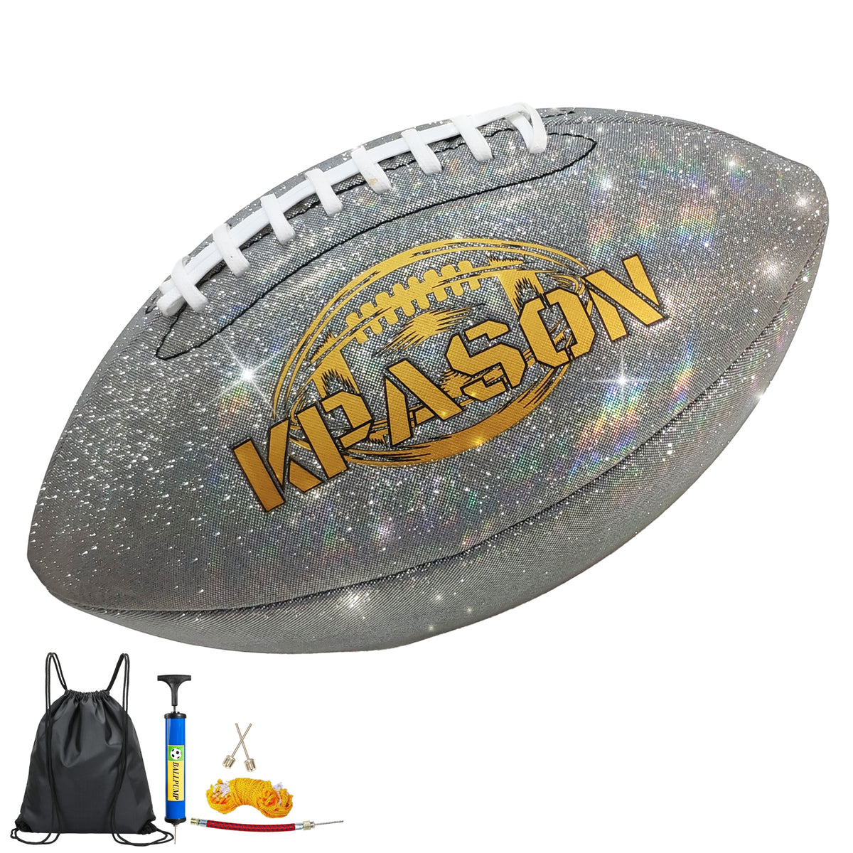 American Football - Glitter Glow Rugby Ball - Holographic Glow Football Sparkles in The Light -Children and Adults - Unisex - Size 9