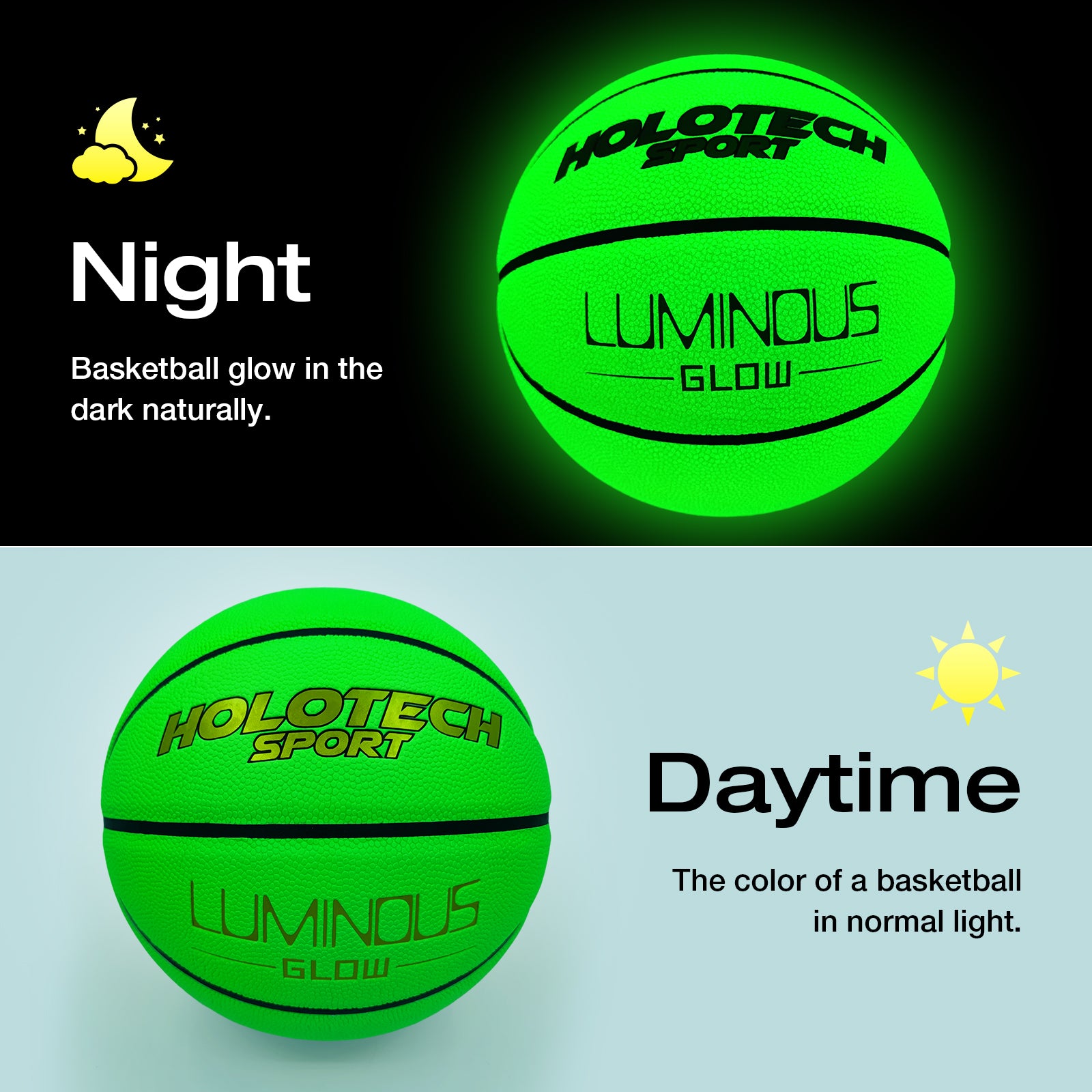 Green Basketball Glow in The Dark, Cool Glowing Indoor Outdoor Luminous Leather Basketball Size 5, Size 6, Size 7 for Youth, Women, Men (with Pump)