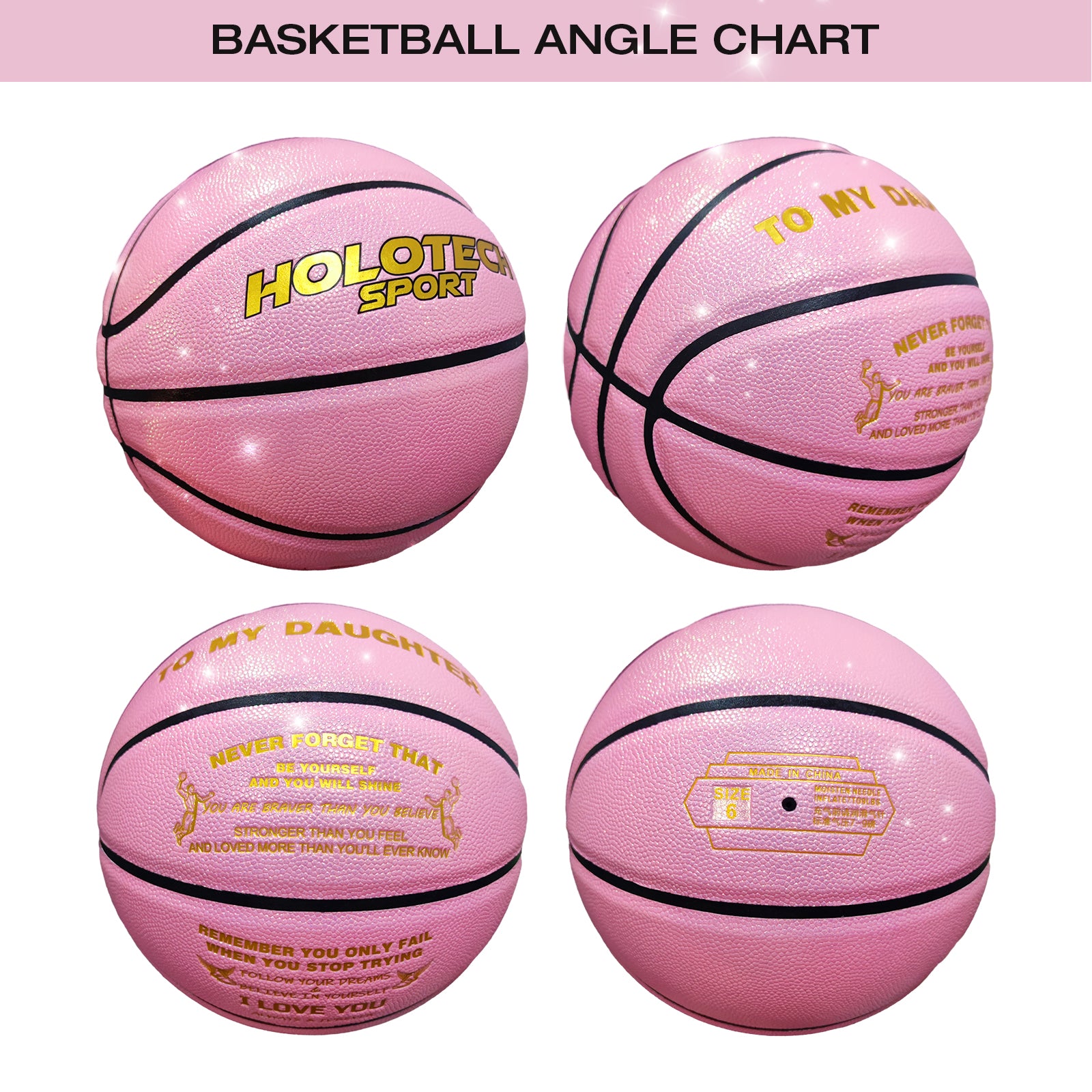Personalized Basketball, Sparkle Glow to My Daughter Basketball Gift, Cool Indoor Outdoor Glitter Shiny Leather Basketball Size 6 for Youth, Girls, Women (with Pump)