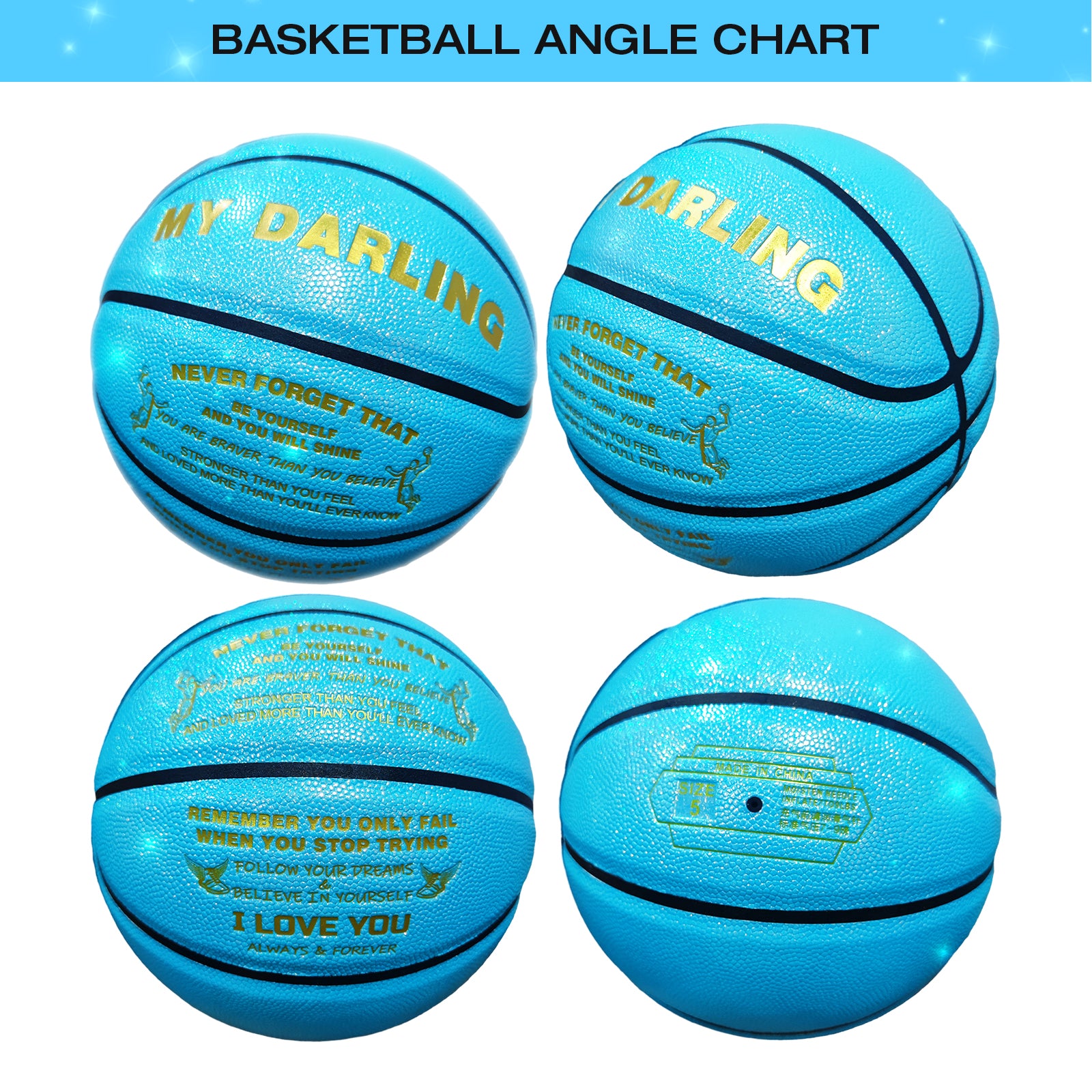 Personalized Basketball, Sparkle Glow to My Darling Basketball Gift, Cool Indoor Outdoor Glitter Shiny Leather Basketball Size 5 for Youth, Girls, Men, Women (with Pump)