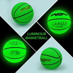 Green Basketball Glow in The Dark, Cool Glowing Indoor Outdoor Luminous Leather Basketball Size 5, Size 6, Size 7 for Youth, Women, Men (with Pump)