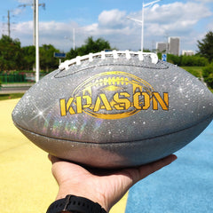 American Football - Glitter Glow Rugby Ball - Holographic Glow Football Sparkles in The Light -Children and Adults - Unisex - Size 9