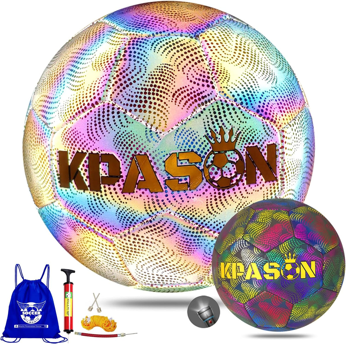 Soccer Ball Size 4/5, Holographic Glowing Soccer Ball with Pump and Carry Bag for Adults Boys Girls