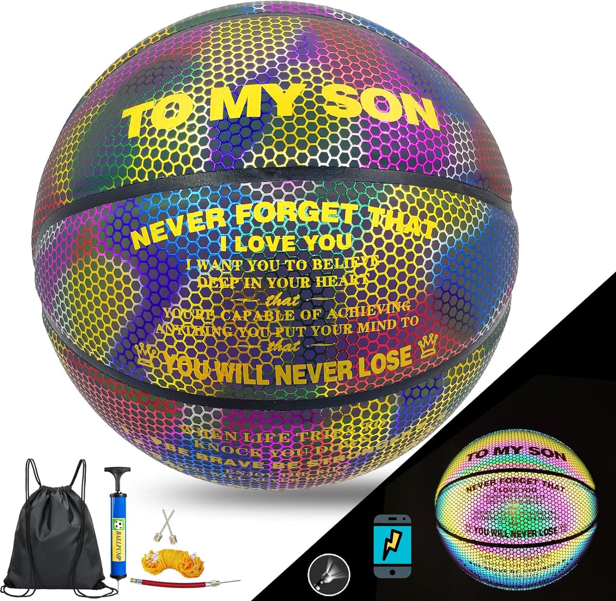 To My Son Holographic Basketball Size 7 (29.5") Gift for Boys