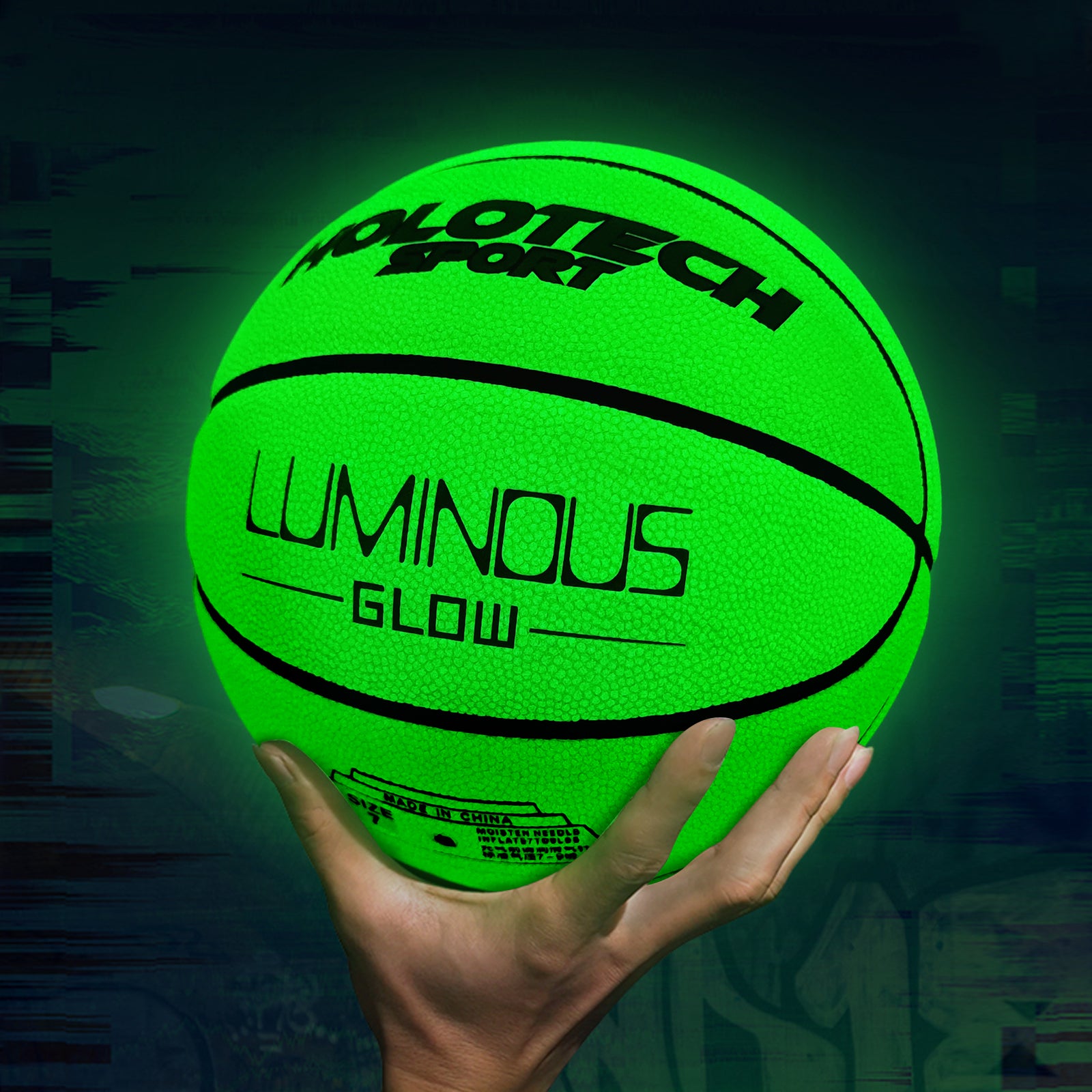 Green Basketball Glow in The Dark, Cool Glowing Indoor Outdoor Luminous Leather Basketball Size 5, Size 6, Size 7 for Youth, Women, Men (with Pump)