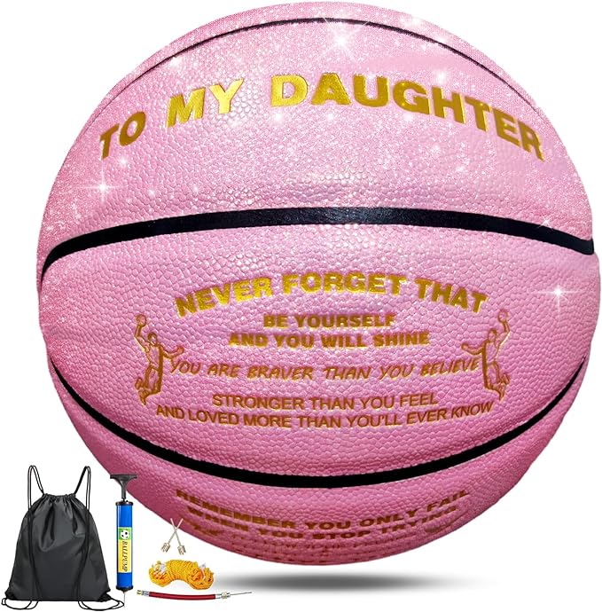 Personalized Basketball, Sparkle Glow to My Daughter Basketball Gift, Cool Indoor Outdoor Glitter Shiny Leather Basketball Size 6 for Youth, Girls, Women (with Pump)