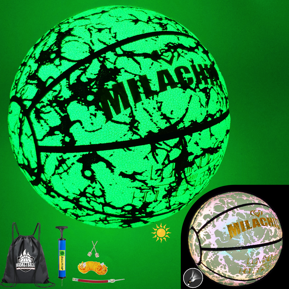 Glow in The Dark Holographic Basketball-Official Size 7 with Pump