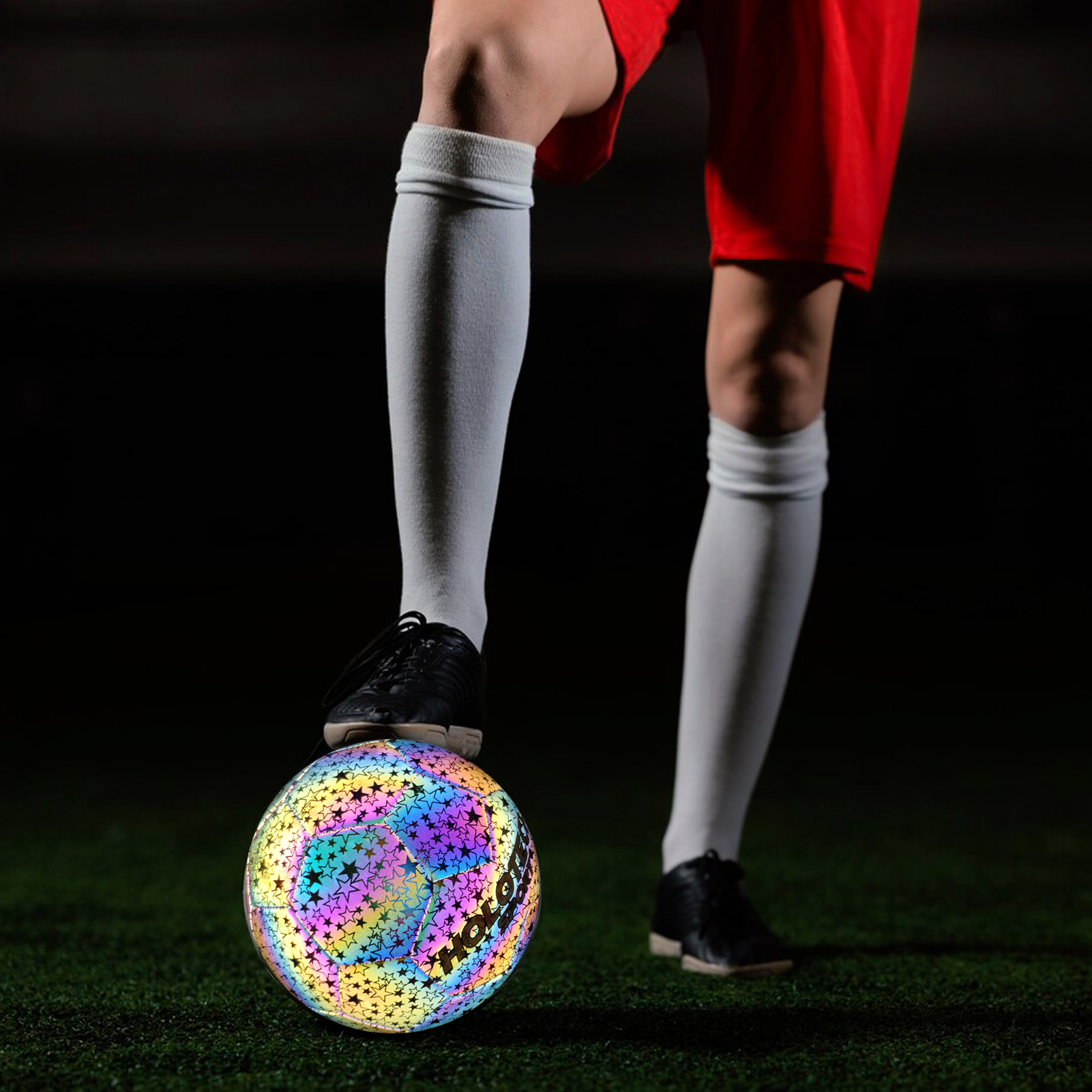 PU Leather Reflective Soccer Ball - Light Up in Camera Flash